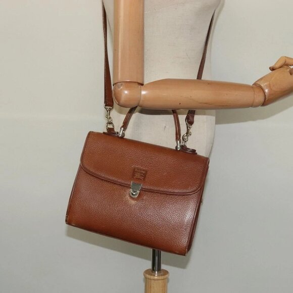 Burberrys Hand Bag Leather 2way Brown Gold Auth BA2959 - Picture 14 of 16